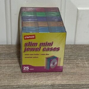 Slim Mini CD Disc Jewel Cases Staples Multi Colors 5mm thick 25 Pack‎ New